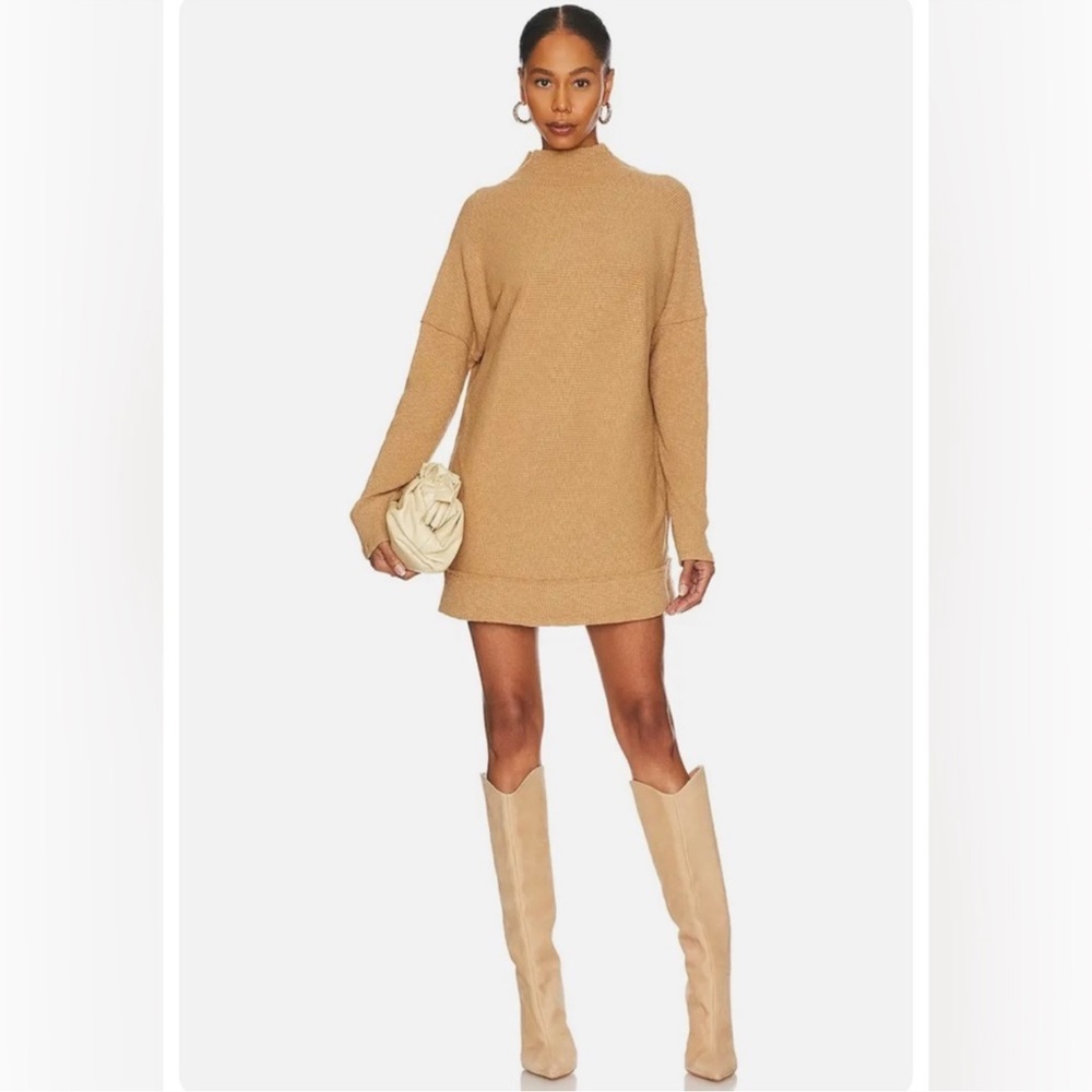 We The Free People Long Casey Tunic Sweater Top Tiger Eye Tan Camel Brown XS